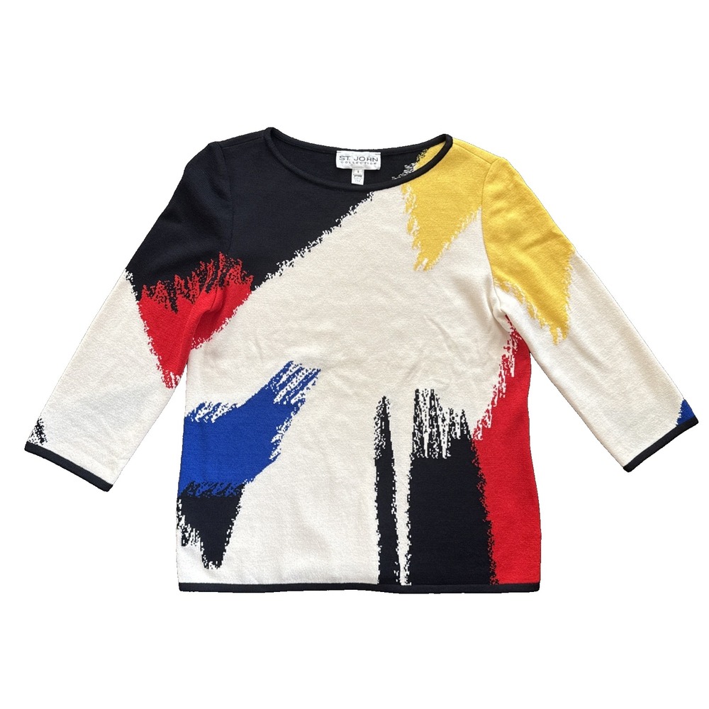 St John Collection Sweater Women S Wool Crewneck Knit Brushstroke Resort 2009